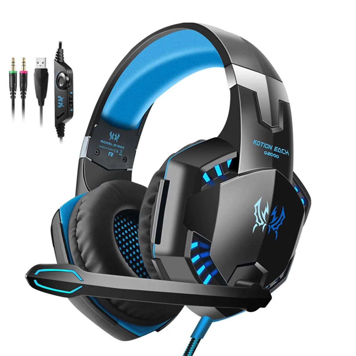 G2000 Gaming Headset – Deep Bass Stereo Wired Headphones with Mic & LED Lighting for PS5, PS4, Xbox, Laptop & PC Gamers