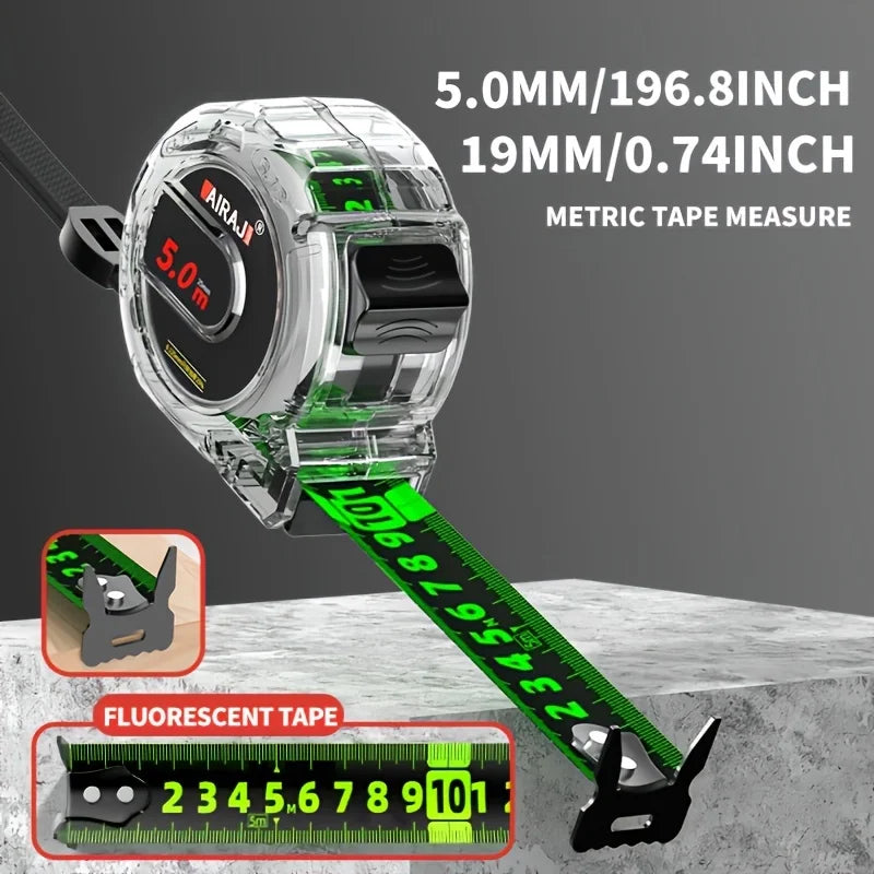 “Fluorescent Steel Tape Measure – High-Precision Wear-Resistant Measuring Tool with Straightedge Design”