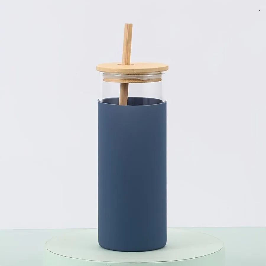 16oz Glass Water Bottle with Bamboo Lid & Straw – Silicone Sleeve, Stylish Reusable Hydration 💧🌿
