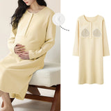 Women’s Maternity Winter Pajama Dress – Cotton Long Sleeve Nursing Clothes with Front Opening, Casual Homewear
