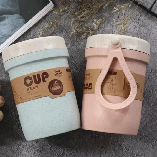 300 ml Wheat-Straw Sealed Soup Cup with Lid – Healthy Material Lunch Box & Portable Food Container