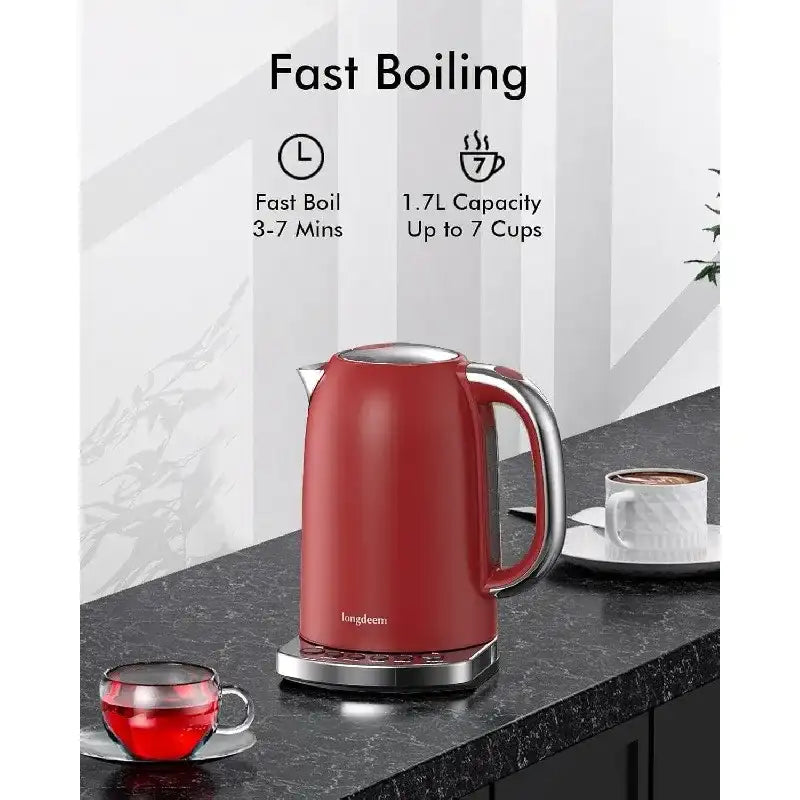 Electric Tea Kettle with Temperature Control & Keep-Warm Function – 5 Presets, Red Finish