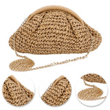 Women Straw Woven Bag with Chain Strap – Large Capacity Fashion Shoulder Satchel for Party & Vacation