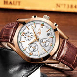 LIGE Men’s Luxury Waterproof Sport Watch – Luminous Quartz Military Leather Chronograph with Date Display
