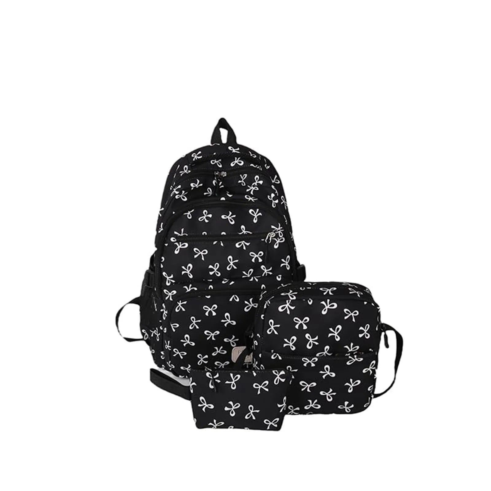 Korean Fashion Bow-Print Backpack Set — Lightweight 3-Piece Student Schoolbag for Girls