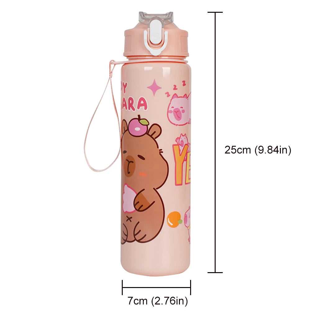 Capybara Cartoon Straw Water Bottle – Cute Portable Mug with Carrying Strap (700–800 ml)