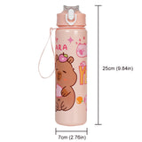 Capybara Cartoon Straw Water Bottle – Cute Portable Mug with Carrying Strap (700–800 ml)