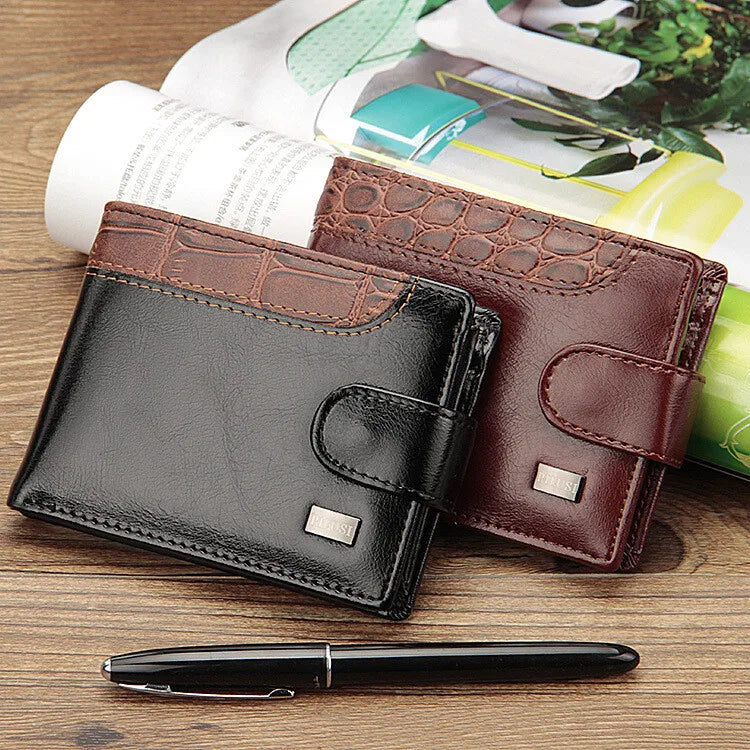 Vintage PU Leather Short Wallet for Men – Classic Bifold Design with Multi-Card Slots, Coin Pocket & Snap Closure