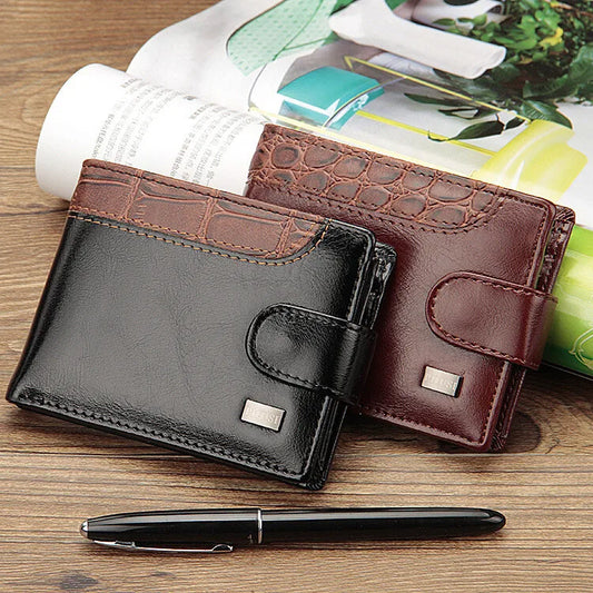 Vintage PU Leather Short Wallet for Men – Classic Bifold Design with Multi-Card Slots, Coin Pocket & Snap Closure