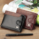 Vintage PU Leather Short Wallet for Men – Classic Bifold Design with Multi-Card Slots, Coin Pocket & Snap Closure