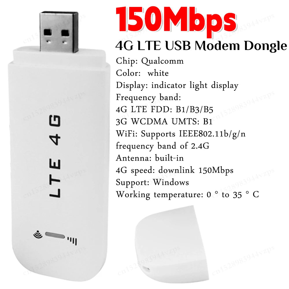 4G LTE Unlocked USB Dongle – 150Mbps High-Speed Modem Stick with SIM Card Slot & Wireless WiFi Router for Travel