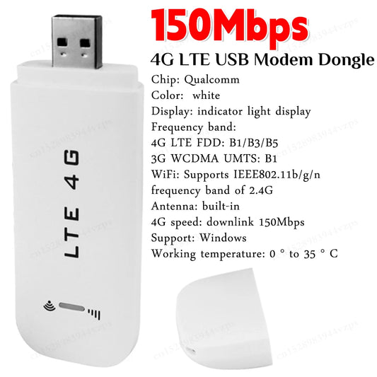 4G LTE Unlocked USB Dongle – 150Mbps High-Speed Modem Stick with SIM Card Slot & Wireless WiFi Router for Travel