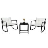 “3-Piece Outdoor Wicker Rocking Chair Set with Cushions & Side Table – Rattan Patio Furniture for Porch & Garden”