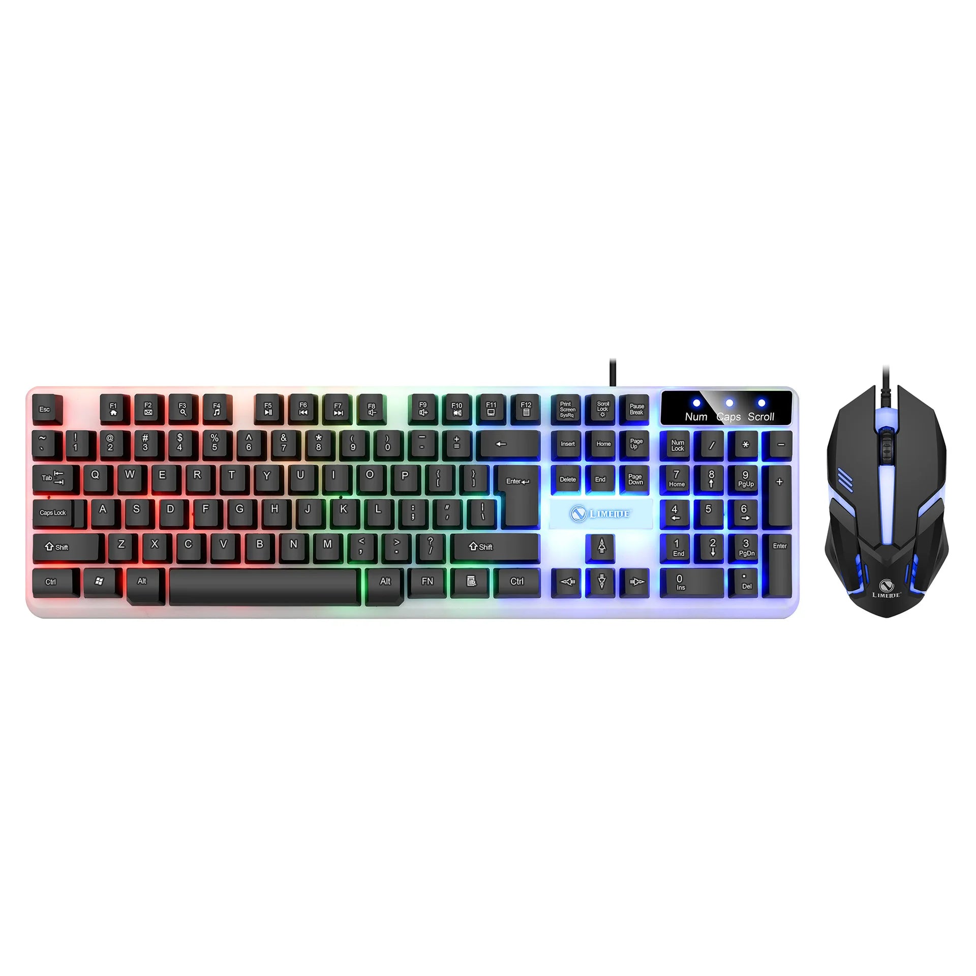 Limeide GTX350 Glow Keyboard and Mouse Kit – Upgraded USB Wired 104-Key Keyboard with Cap Cover & Optical Mouse for Home & Office