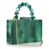 Pearl Marble Dark Green Acrylic Evening Crossbody Bag – Luxury Flap Purse for Weddings, Parties & Chic Beach Events