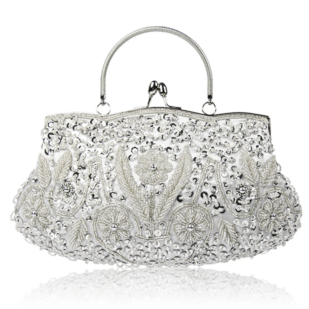 Beaded Women’s Evening Clutch with Chain-Shoulder Strap – Wedding Party Handbag