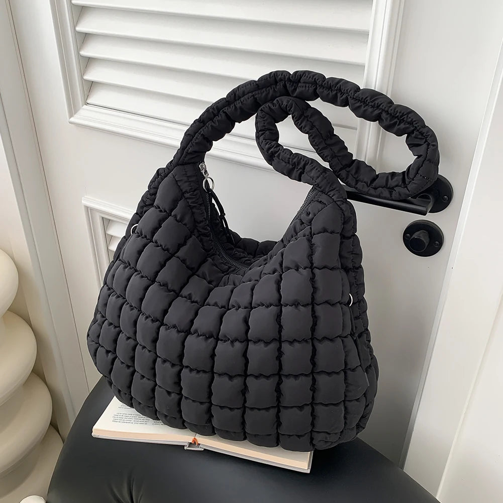 Women’s Stylish Quilted Puffer Shoulder Bag 👜 – Large Capacity Commuter Satchel & Padded Sling Tote