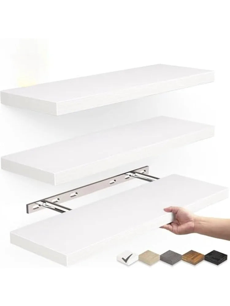 Rustic Wood Floating Wall Shelves – Wall-Mounted Storage Display for Bathroom, Bedroom & Kitchen