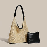 Women’s Straw Tote Bag – Large Capacity Woven Shoulder Bag with PU Purse for Beach, Summer & Travel 👜🌴