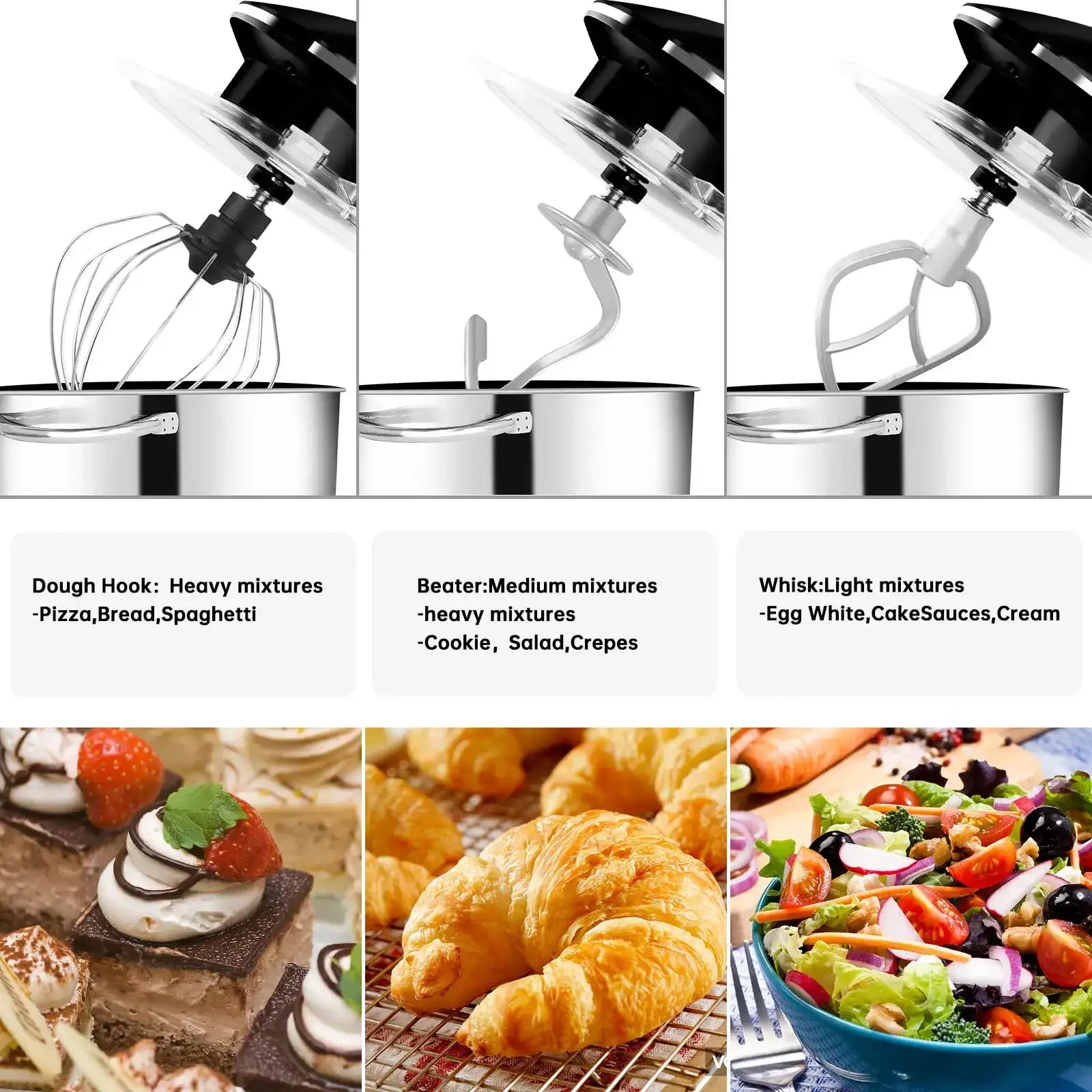 6 QT Electric Stand Mixer – 660 W Tilt-Head Food Mixer with 6-Speed, Dough Hook, Whisk & Dishwasher-Safe Bowl