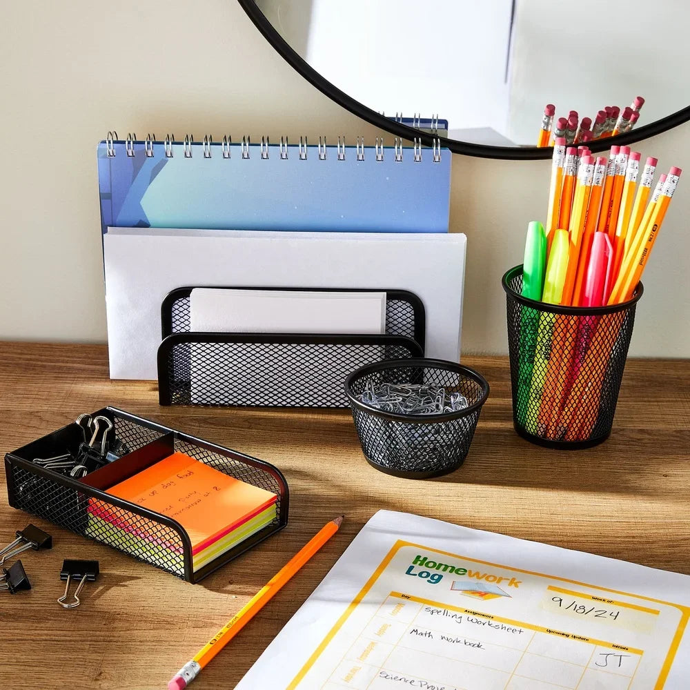 Metal Mesh Desk Organizer Set (4-Piece) – Complete Desktop Storage Suite