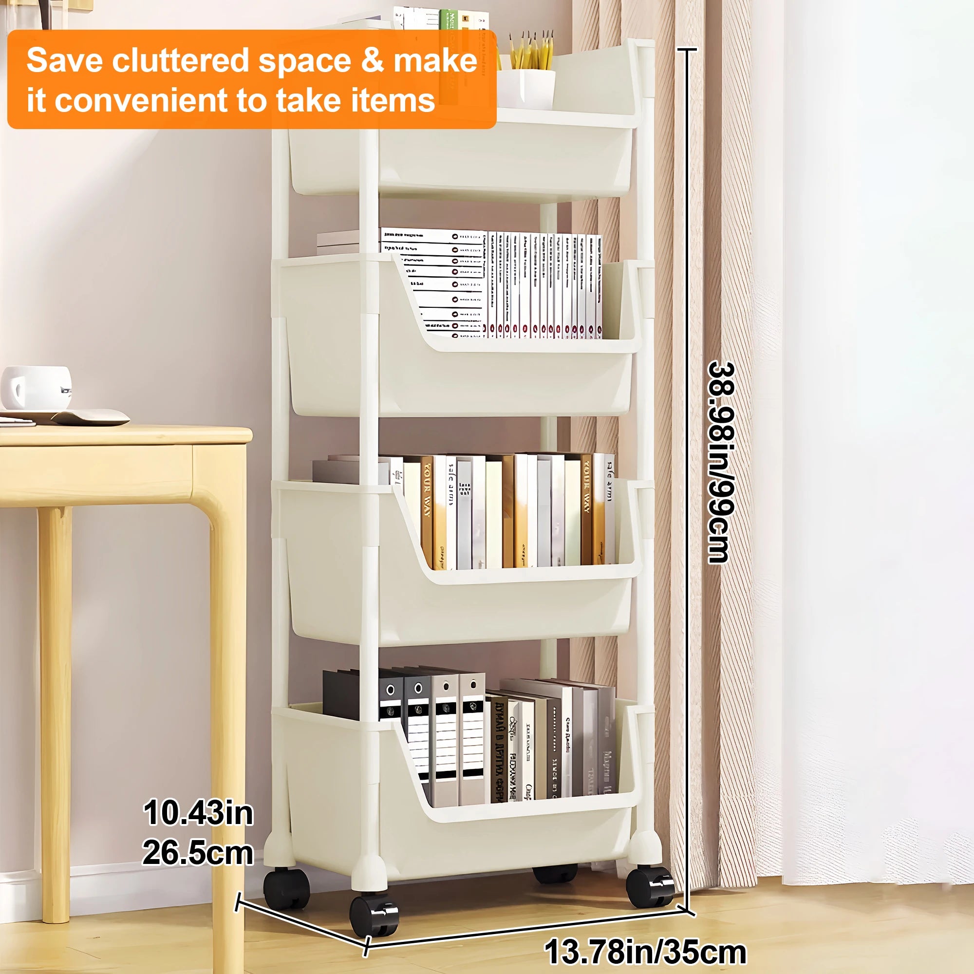 Foldable Narrow Corner Trolley Bookshelf Rack – Multi-Room Storage Cart for Kitchen, Bathroom & Living Room