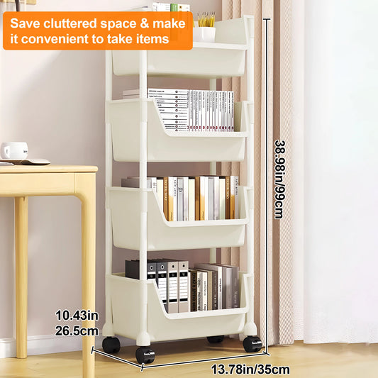 Foldable Narrow Corner Trolley Bookshelf Rack – Multi-Room Storage Cart for Kitchen, Bathroom & Living Room