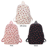 Corduroy Strawberry Backpack – Large-Capacity Student School Bag | Cute Teen Girls Daypack with Adjustable Straps