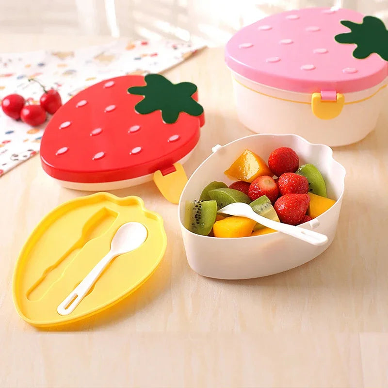500ml Strawberry-Shaped Bento Lunch Box – Cute 2-Layer Fruit & Food Storage for Kids (Microwave-Safe)