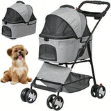Pet Stroller with Detachable Carrier – Folding Travel Cart for Small Dogs & Cats, 360° Swivel Front Wheels