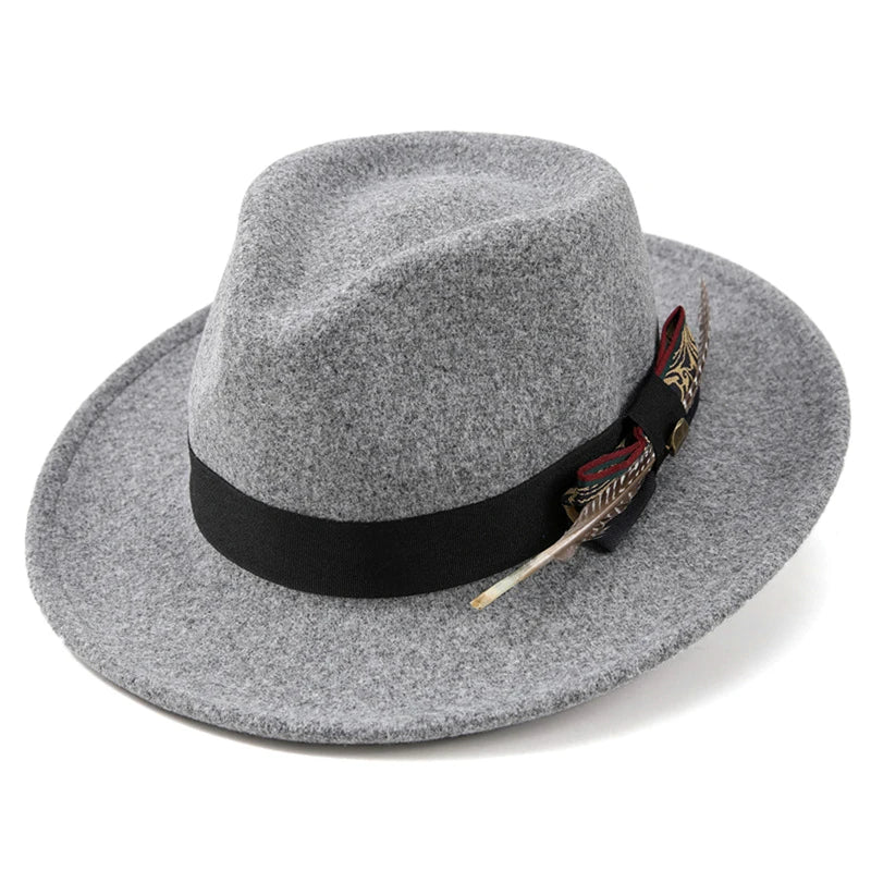 Unisex Classic Fedora Hat – Vintage Panama-Style Felt with Stylish Feather Detail for Summer Events & Jazz Festivals