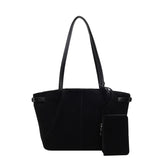 Women’s Suede Tote Bag with Inner Pocket – Solid Color Under-Arm Satchel for Work & Travel