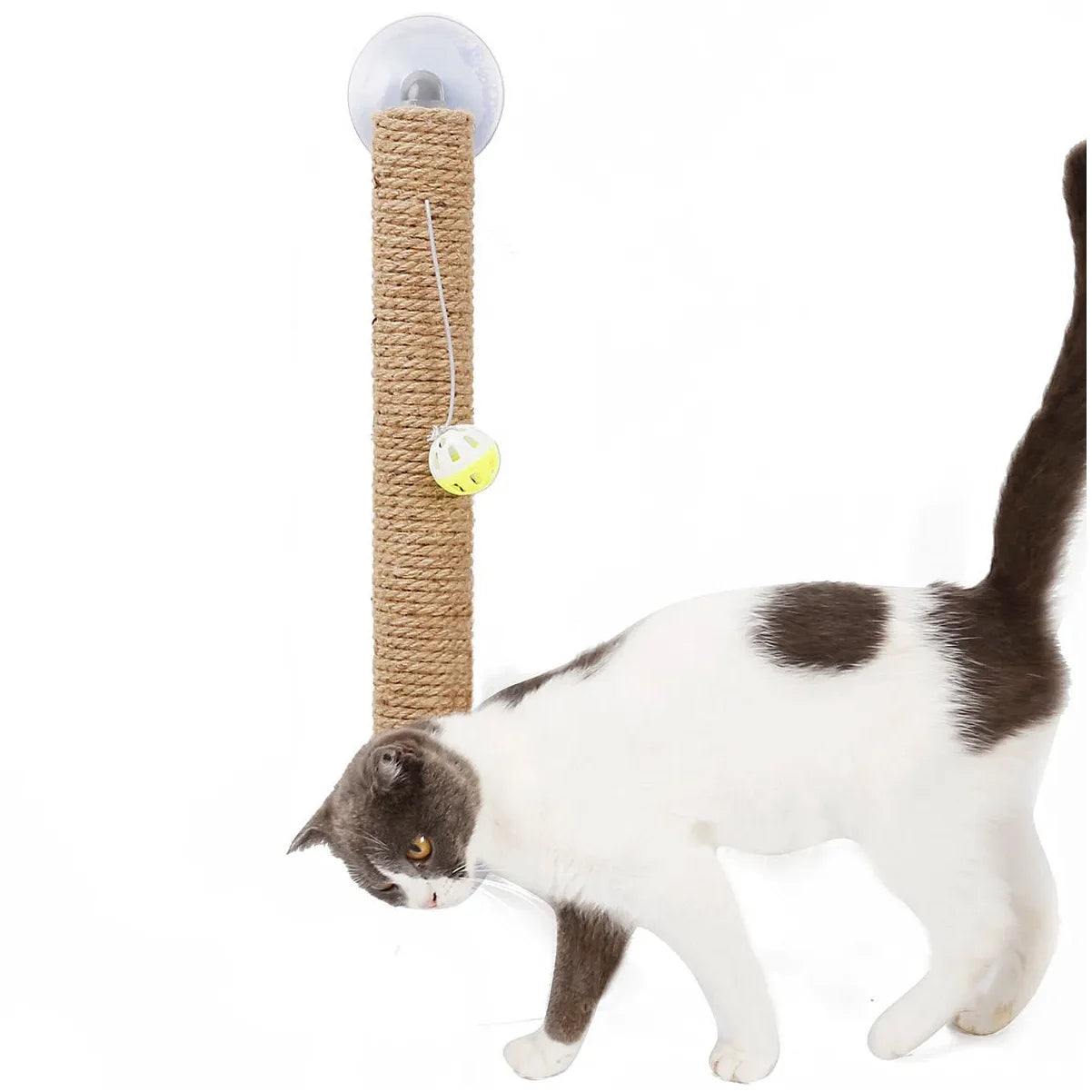 Pet Life Stick-N-Claw Cat Scratcher – Sisal Rope Stick with Toy & Suction Cup Base for Interactive Play and Healthy Claws