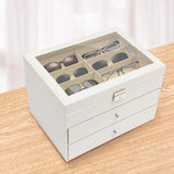 3-Layer Sunglasses Organizer Box – PU Leather Eyewear Storage Case with 24 Slots for Sunglasses & Eyeglasses Display