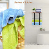 Wall-Mounted Metal Towel Rack with Wooden Shelf – Space-Saving Organizer for Small Bathrooms & RVs (Holds Rolled Hand Towels), Black