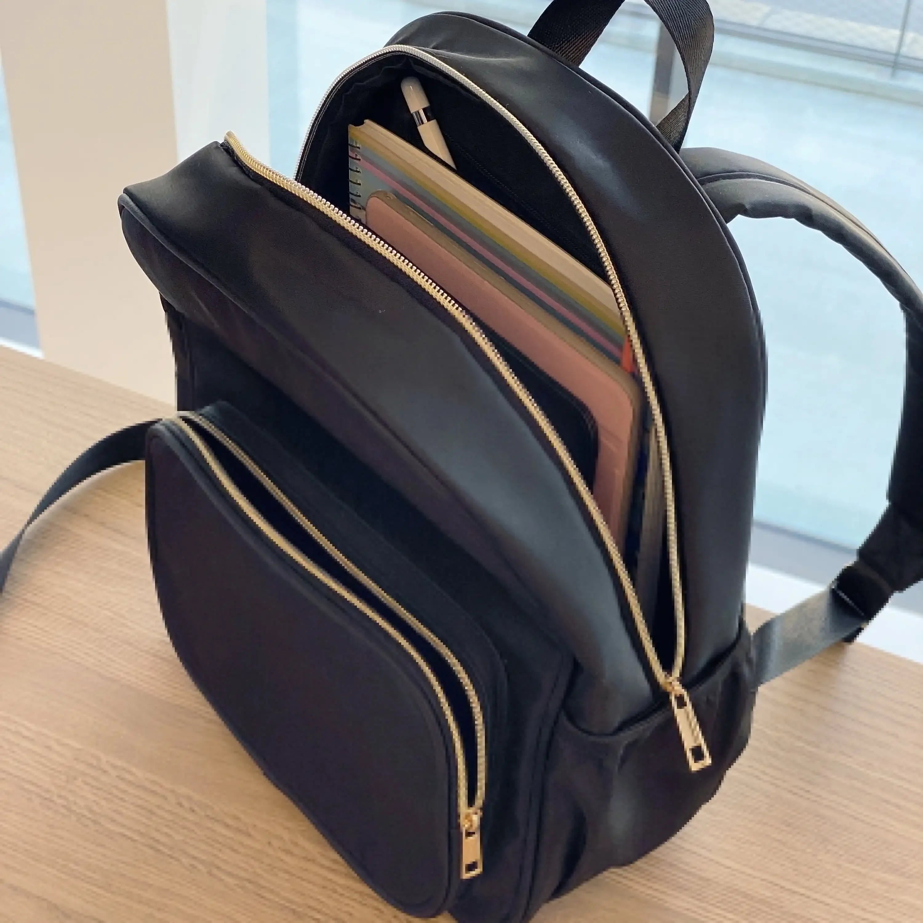 Black Customizable Nylon Backpack – Large Capacity Travel & School Everyday Bag