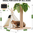 Mewoofun Cat Scratching Post Teepee – 60CM Tall Cat Tree with Simulated Leaves, Pet Bed Tent & Indoor Play House for Cats