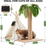 Mewoofun Cat Scratching Post Teepee – 60CM Tall Cat Tree with Simulated Leaves, Pet Bed Tent & Indoor Play House for Cats