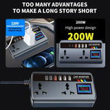 Car Power Inverter 12V/24V to 220V – Portable Automotive Charger with 9 Ports (3 USB QC3.0 + 2 Type-C PD + AC Outlet)