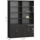 6-Tier Double-Wide Bookshelf & Bookcase with Doors – Large 73″ Tall Open Display Shelves + Storage Cabinets