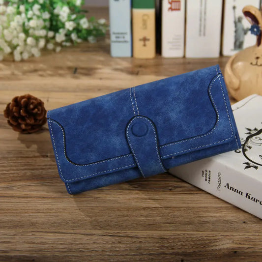 Women’s Faux Suede Long Wallet – Folding Buckle Purse with Phone Pocket, Card Holder & Elegant Clutch Gift Bag