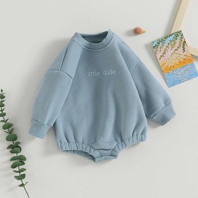 Toddler Boys Sweatshirt Bodysuit – Long-Sleeve Round-Neck with Letter Embroidery (0-18 M)