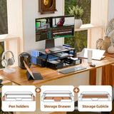Simple Trending 2-Tier Metal Monitor Stand – Desktop Riser & Desk Organizer with Drawer and Pen Holder for Laptop & Computer