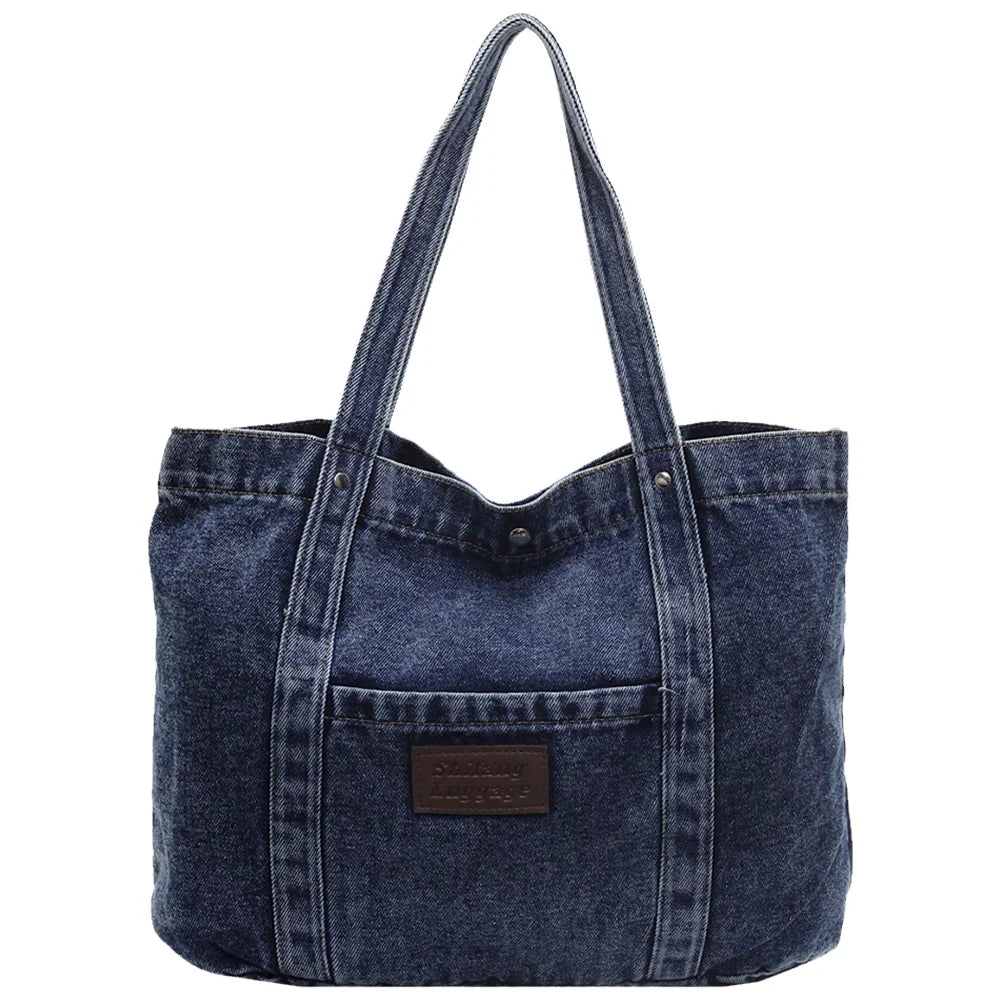 Women’s Large Denim Shoulder Bag – Trendy Tote Handbag with Spacious Capacity for Shopping & Daily Commute 👜💙