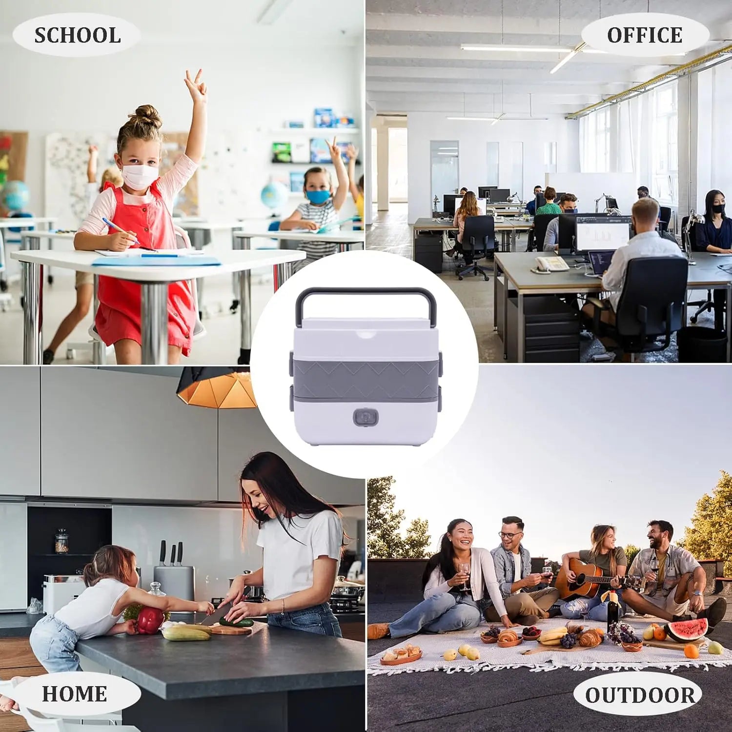 2-Layer 2-L Electric Lunch Box – Portable Self-Cooking Food Warmer Bento Container