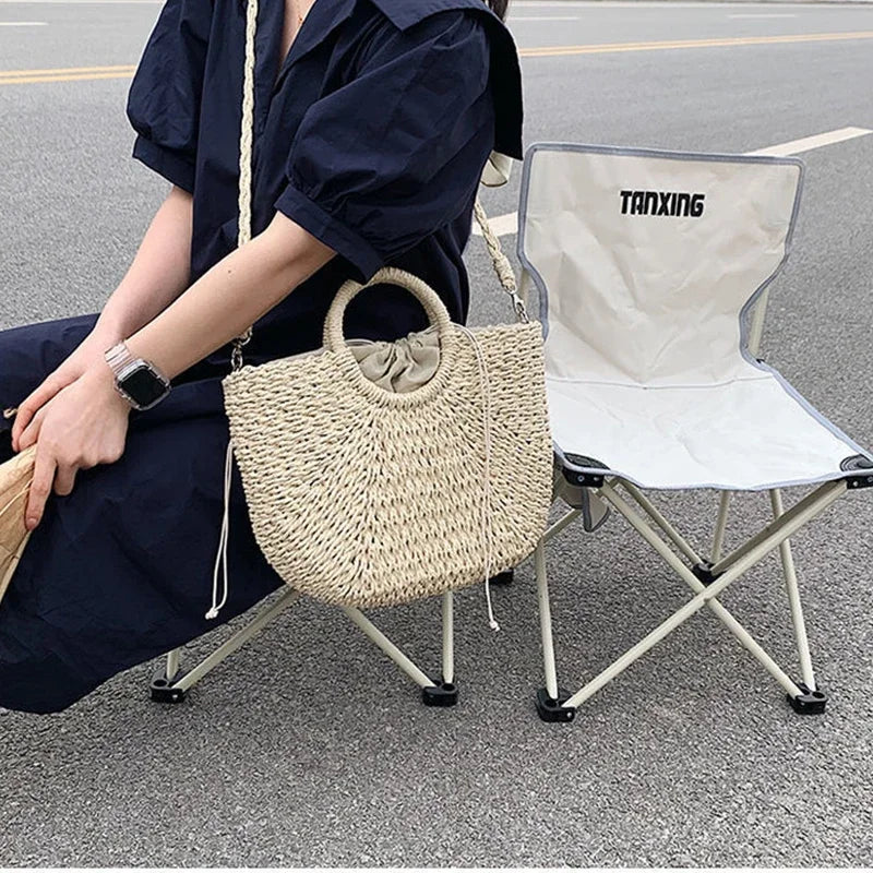 Handmade Straw Woven Bucket Tote for Women – Summer Seaside Beach Handbag with Handle, Travel & Shopping Basket Bag