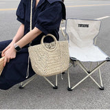 Handmade Straw Woven Bucket Tote for Women – Summer Seaside Beach Handbag with Handle, Travel & Shopping Basket Bag