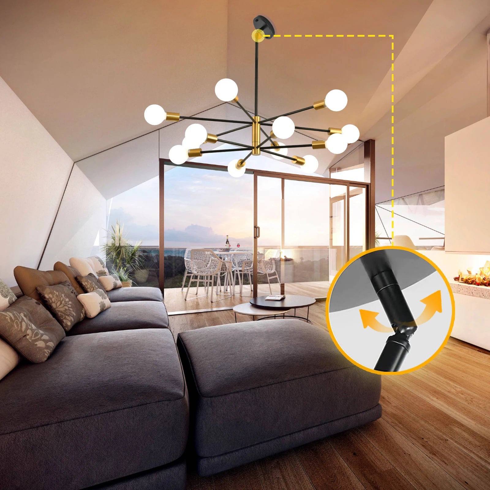 Modern Sputnik Linear LED Chandelier – 8/12 Light Pendant Ceiling Fixture for Stylish Home Interiors