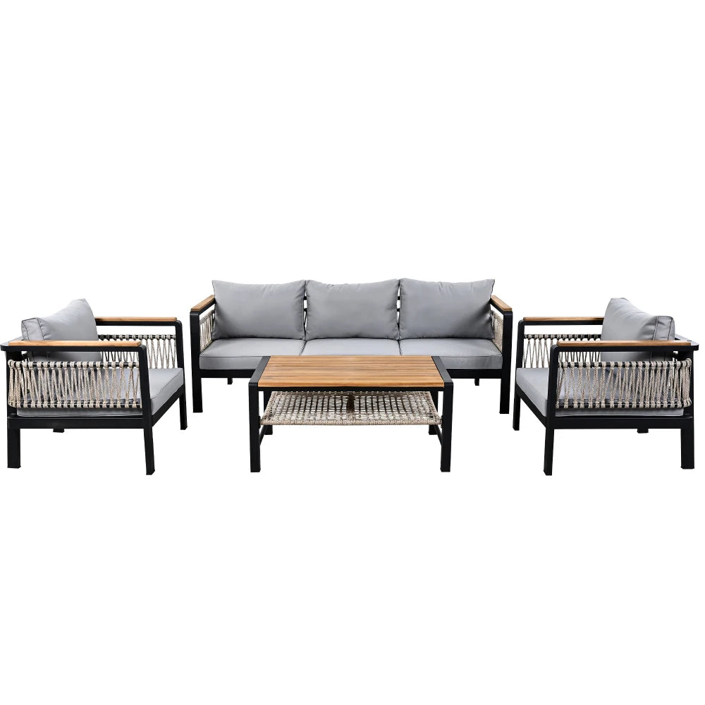 4-Piece Outdoor Sectional Sofa Set – Patio Conversation Set for 5 with Coffee Table