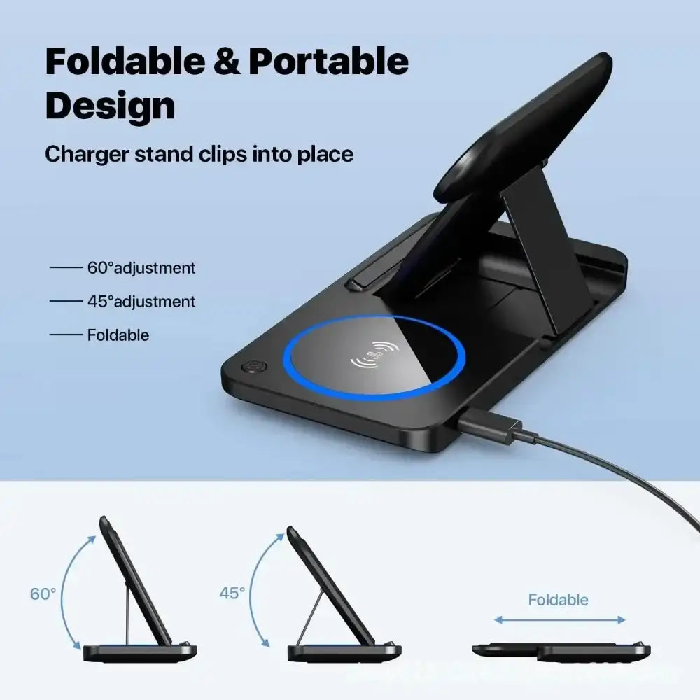 30W LED Fast Wireless Charger Stand – 3-in-1 Foldable Charging Station for iPhone 15/14/13/12, Apple Watch & AirPods Pro